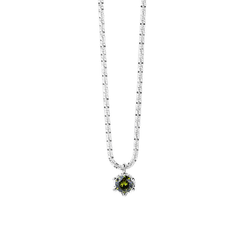 S925 Sterling Silver Green Zircon Pendant Chain