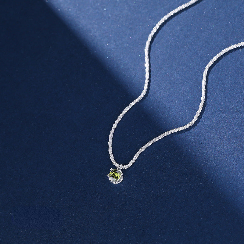 S925 Sterling Silver Green Zircon Pendant Chain