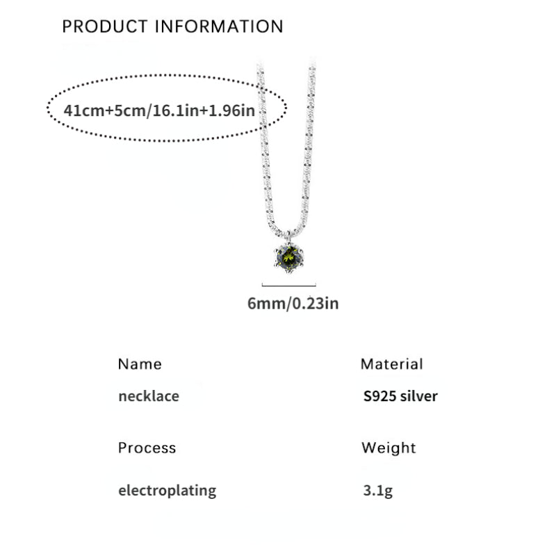 S925 Sterling Silver Green Zircon Pendant Chain