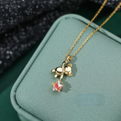 S925 Silver Star Picking Bear Necklace - Fashionable Jewelry for Women