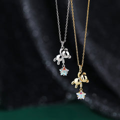 S925 Silver Star Picking Bear Necklace - Fashionable Jewelry for Women