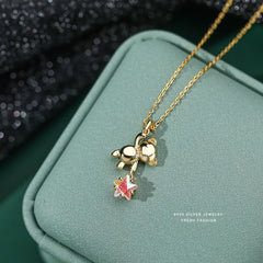 S925 Silver Star Picking Bear Necklace - Fashionable Jewelry for Women