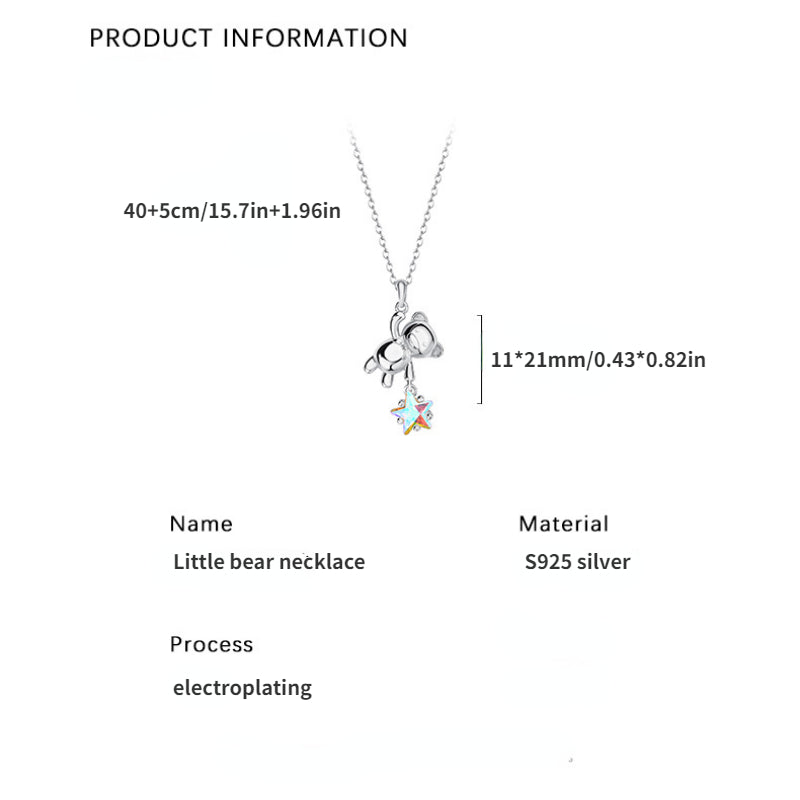 S925 Silver Star Picking Bear Necklace - Fashionable Jewelry for Women