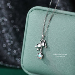S925 Silver Star Picking Bear Necklace - Fashionable Jewelry for Women