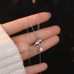 S925 Silver Star Picking Bear Necklace - Fashionable Jewelry for Women