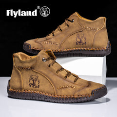 Vintage Soft PU Ankle Boots For Men Lace Up Office Shoes