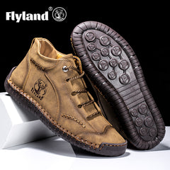 Vintage Soft PU Ankle Boots For Men Lace Up Office Shoes