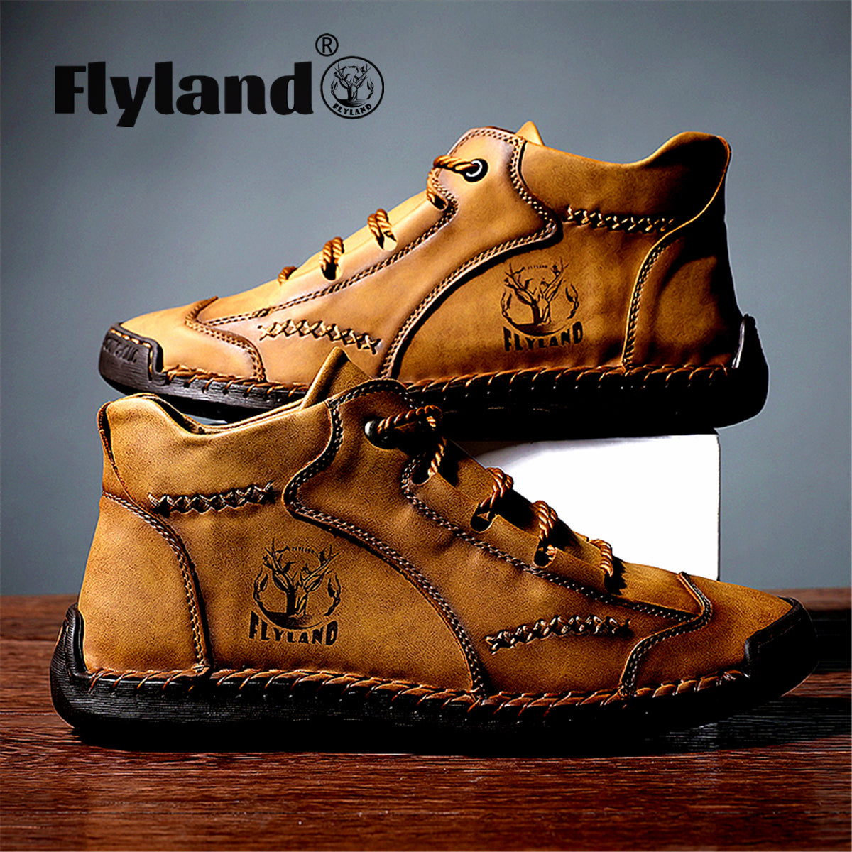 Vintage Soft PU Ankle Boots For Men Lace Up Office Shoes