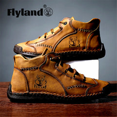 Vintage Soft PU Ankle Boots For Men Lace Up Office Shoes