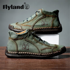 Vintage Soft PU Ankle Boots For Men Lace Up Office Shoes