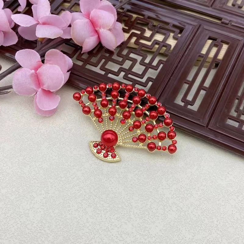 Chinese Style Pearl Folding Fan Hair Accessories