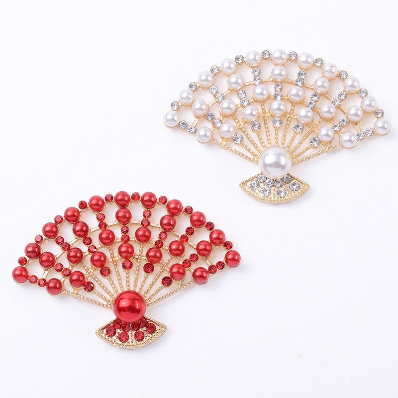 Chinese Style Pearl Folding Fan Hair Accessories