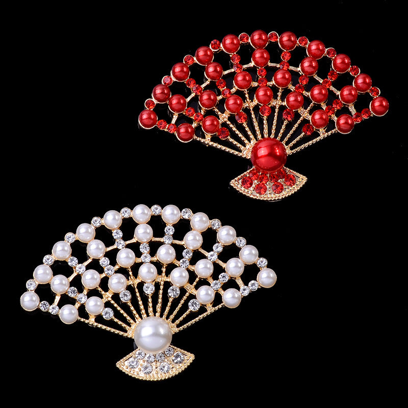 Chinese Style Pearl Folding Fan Hair Accessories