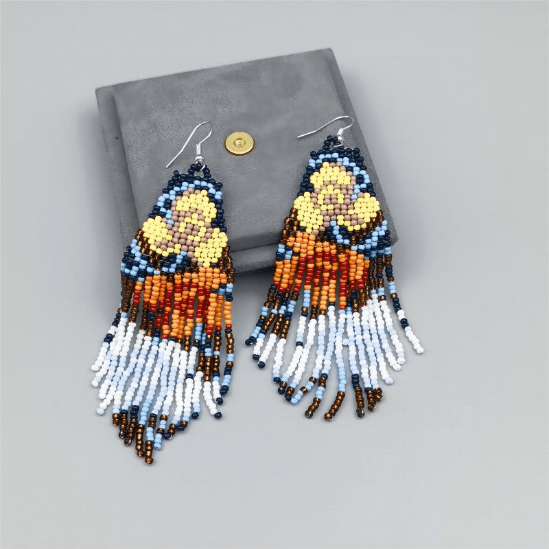 Floral Pattern Tassel Drop Earrings