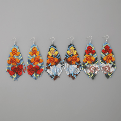 Floral Pattern Tassel Drop Earrings