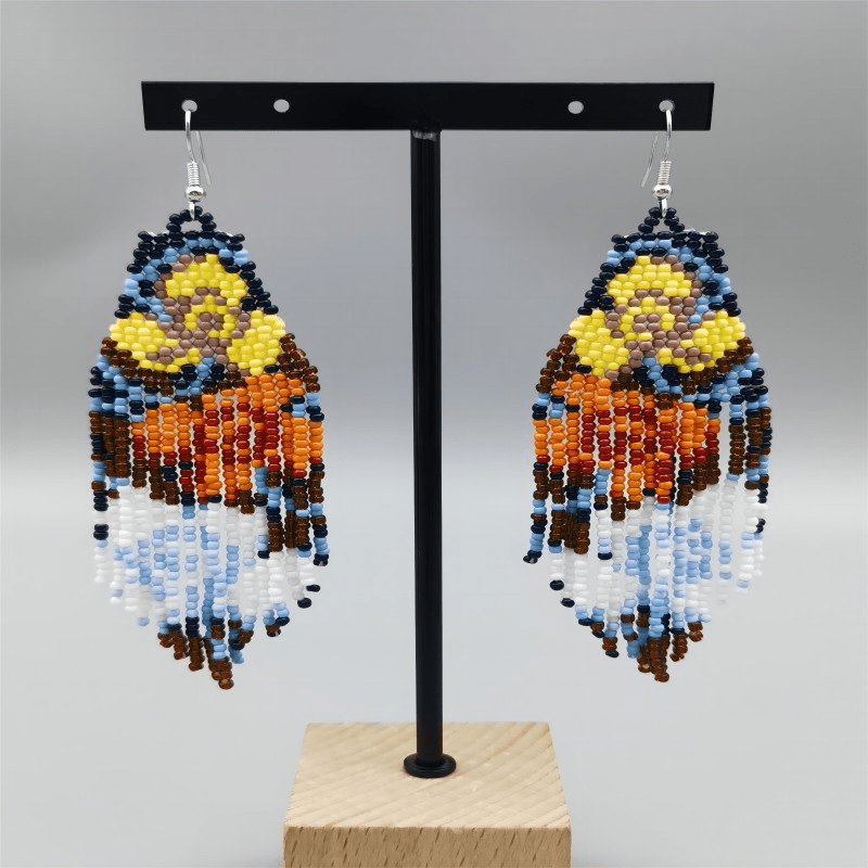 Floral Pattern Tassel Drop Earrings