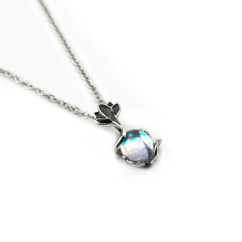 Moonstone Fish Pattern Pendant Necklace For Women