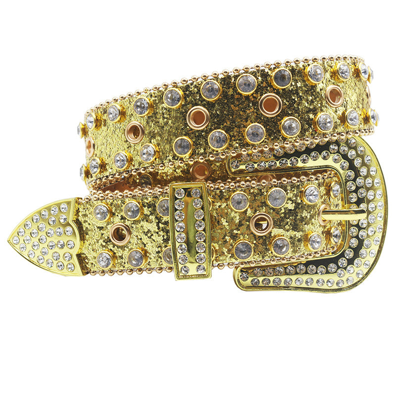 Sparkle Studded Rhinestone Western Cowboy Belt For Jeans Dress