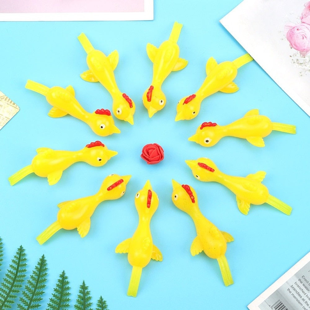 12pcs Catapult Turkey Tricky Fun Toy Launch Exotic Sticky Wall Chicken Prank