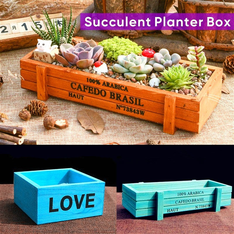 Vintage Wooden Succulent Planter Box Garden Flower Pot