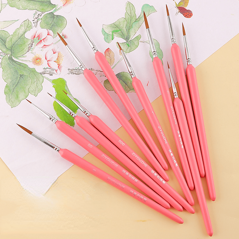 11Pcs Detail Paint Brush Set Nylon Hair Watercolor Art Model Drawing Supplies