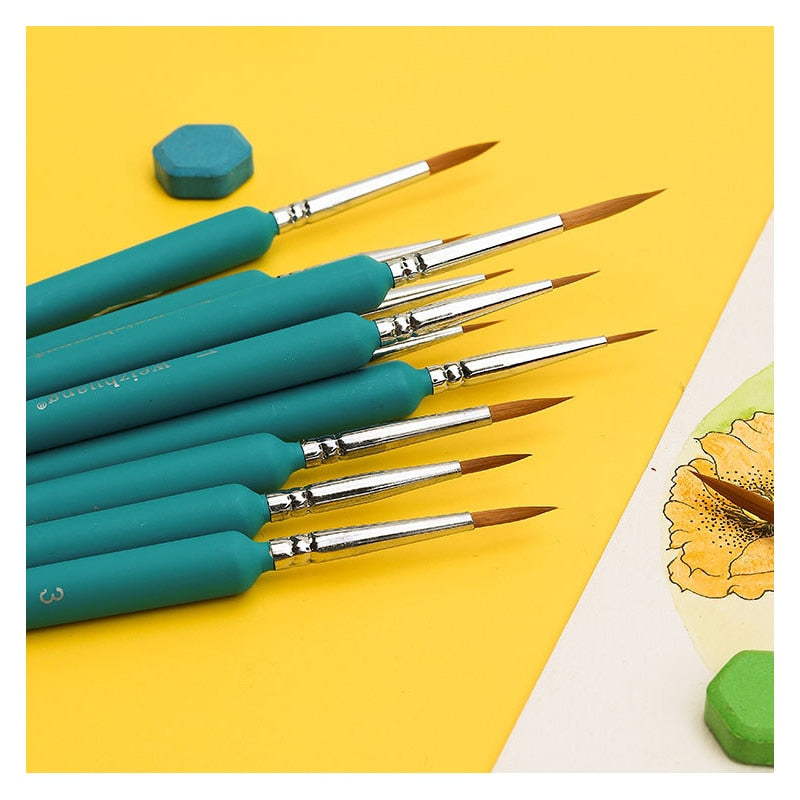 11Pcs Detail Paint Brush Set Nylon Hair Watercolor Art Model Drawing Supplies