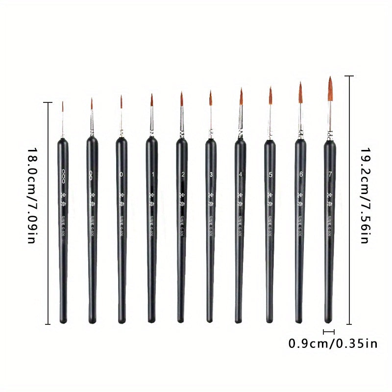 11Pcs Detail Paint Brush Set Nylon Hair Watercolor Art Model Drawing Supplies