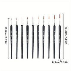 11Pcs Detail Paint Brush Set Nylon Hair Watercolor Art Model Drawing Supplies