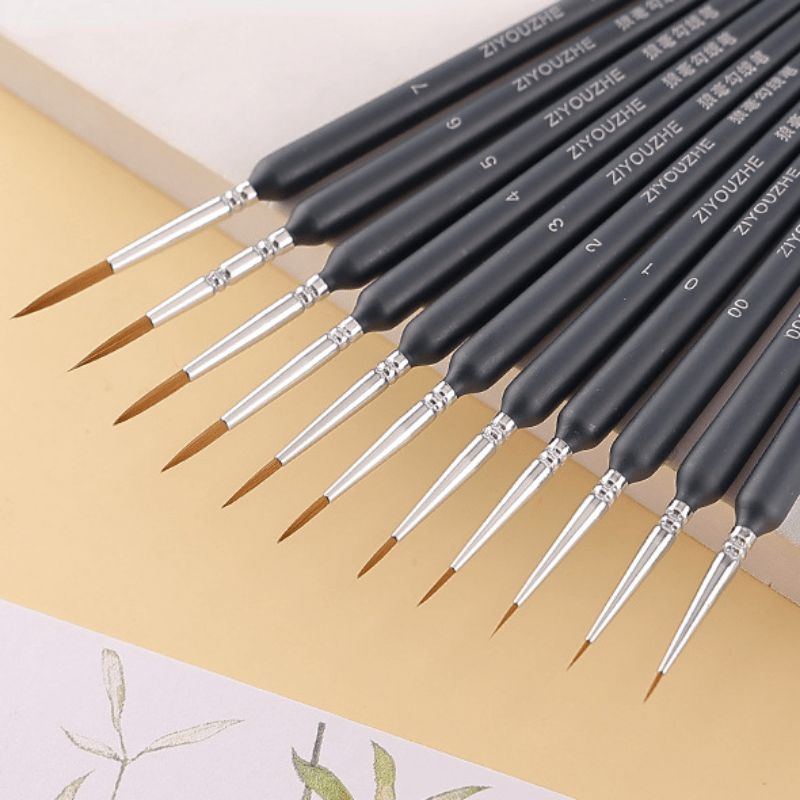 11Pcs Detail Paint Brush Set Nylon Hair Watercolor Art Model Drawing Supplies