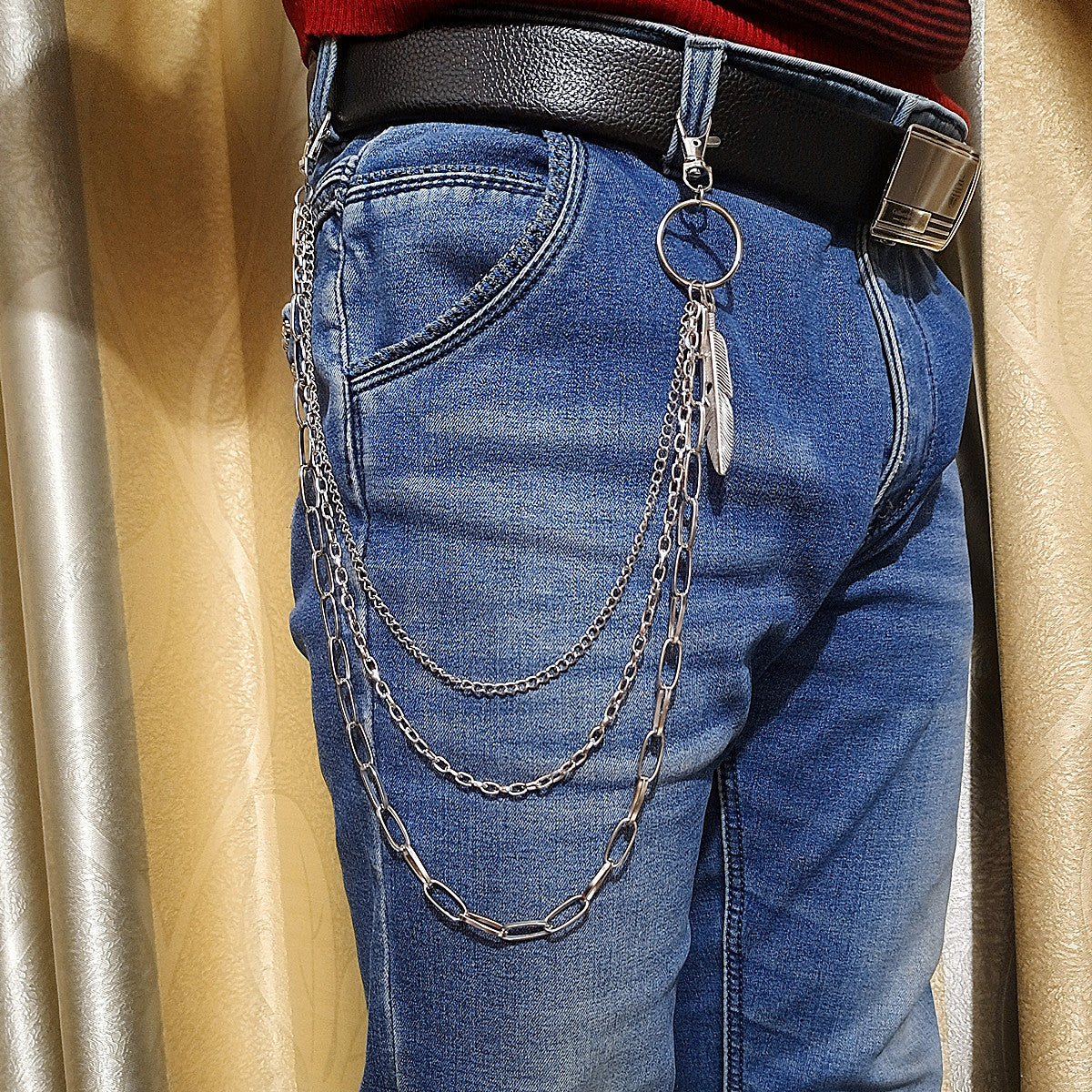 Silver Feather Key Tassel Pendant Chains Hip Hop Punk Jeans Pants Key Chain Belt