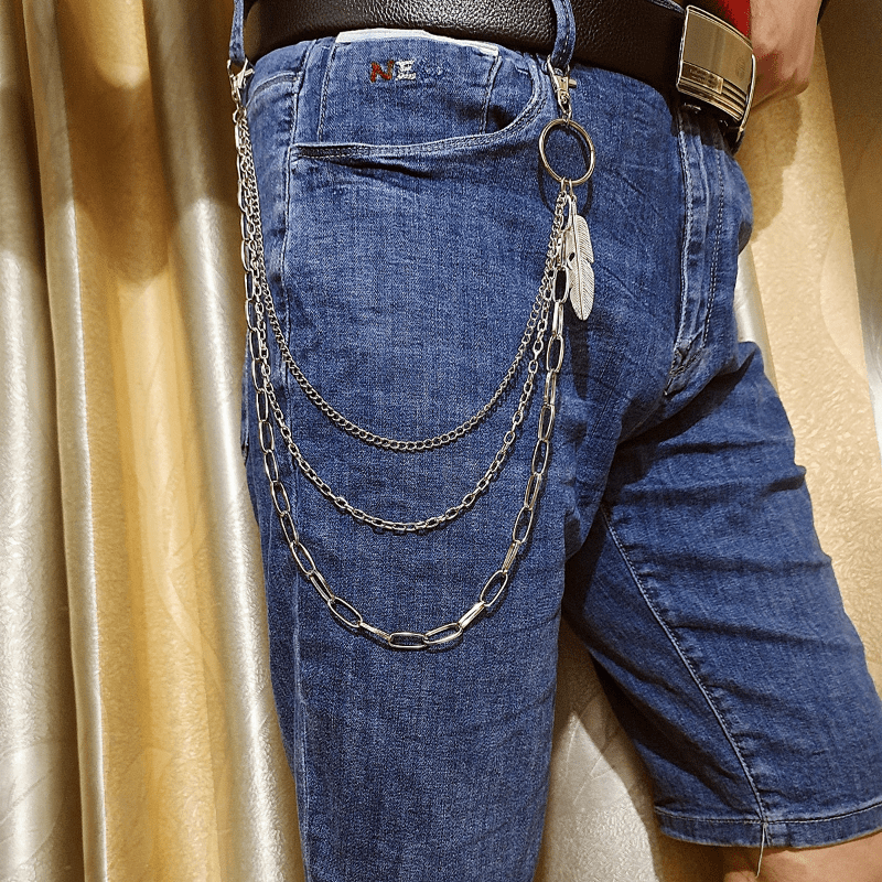 Silver Feather Key Tassel Pendant Chains Hip Hop Punk Jeans Pants Key Chain Belt
