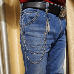 Silver Feather Key Tassel Pendant Chains Hip Hop Punk Jeans Pants Key Chain Belt
