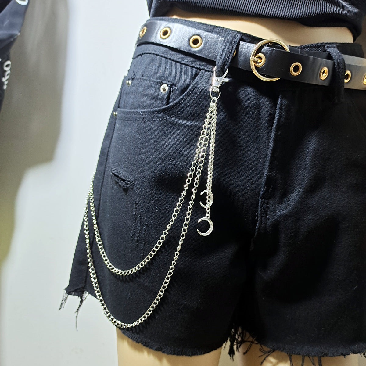 Multilayer Metal Chains Rock Trousers Keychain Ring Clip Portrait Pendant