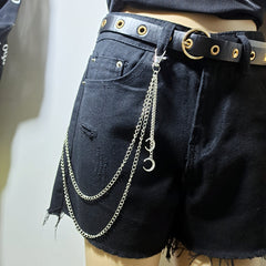 Multilayer Metal Chains Rock Trousers Keychain Ring Clip Portrait Pendant