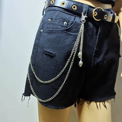 Multilayer Metal Chains Rock Trousers Keychain Ring Clip Portrait Pendant