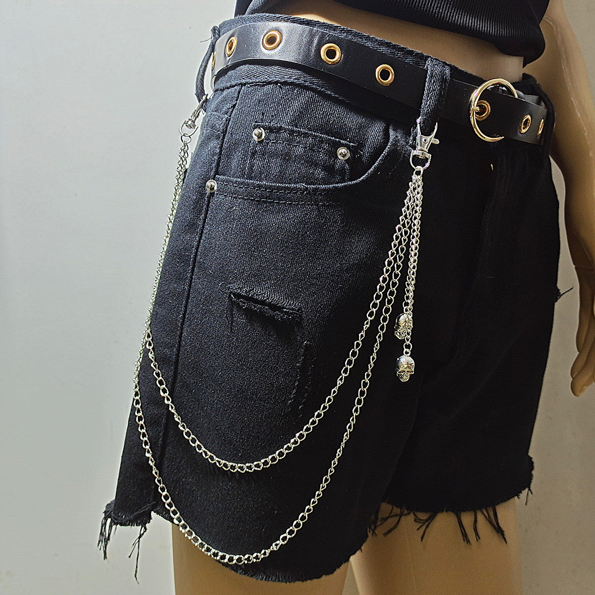 Multilayer Metal Chains Rock Trousers Keychain Ring Clip Portrait Pendant