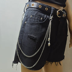 Multilayer Metal Chains Rock Trousers Keychain Ring Clip Portrait Pendant
