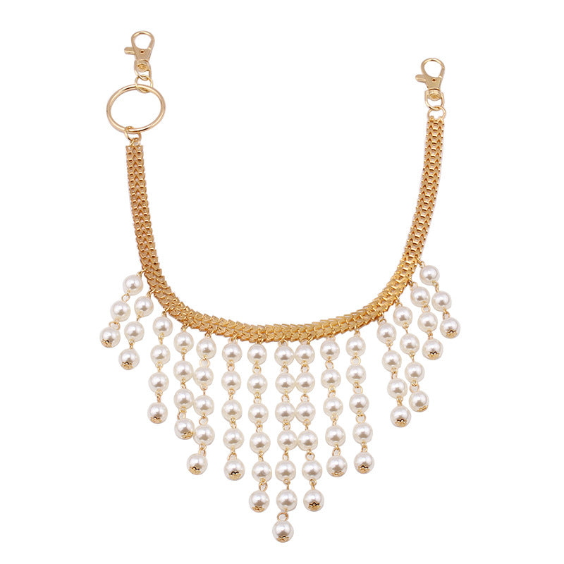 Faux Pearl Tassel Jeans Pants Key Chain Ring Hip Hop Accessories