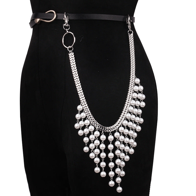 Faux Pearl Tassel Jeans Pants Key Chain Ring Hip Hop Accessories