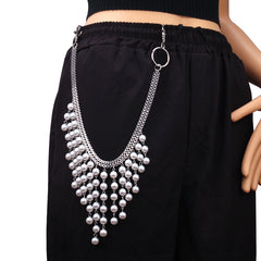 Faux Pearl Tassel Jeans Pants Key Chain Ring Hip Hop Accessories