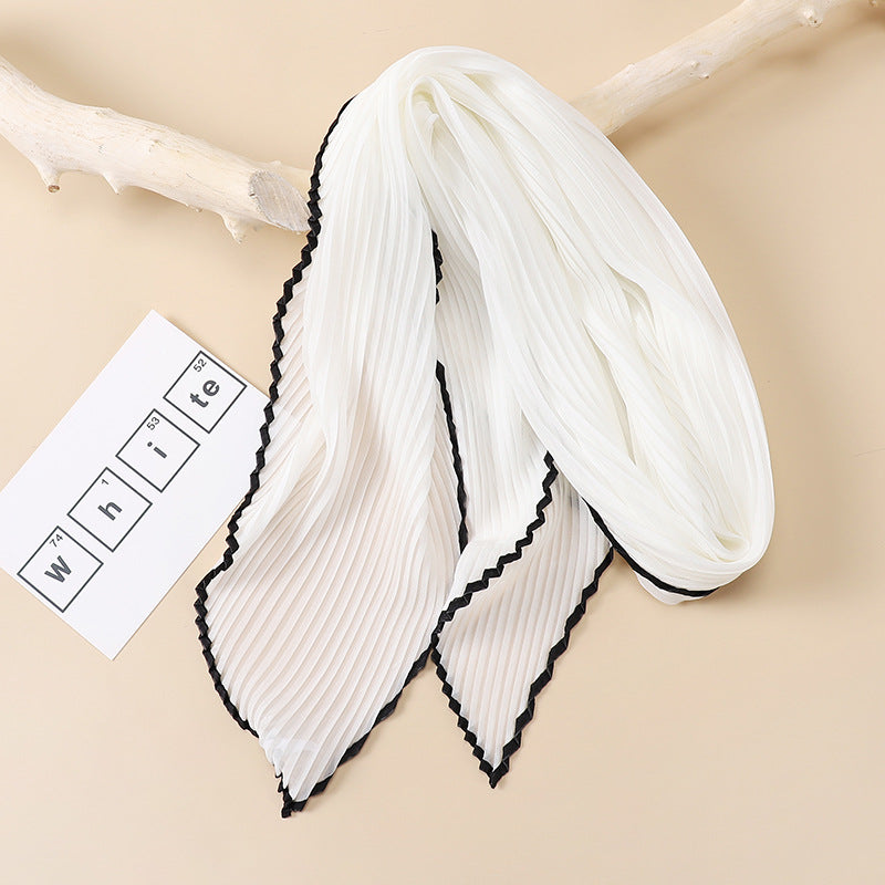 Pleated Skinny Scarf Gauze Ribbon Neckerchief Boho Twilly Scarf