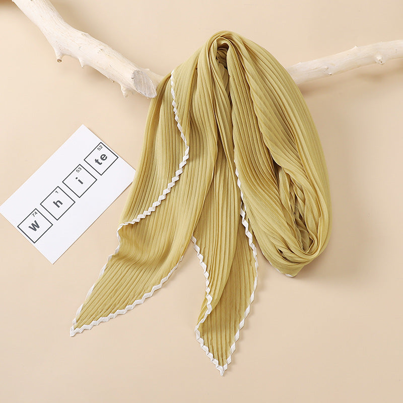 Pleated Skinny Scarf Gauze Ribbon Neckerchief Boho Twilly Scarf