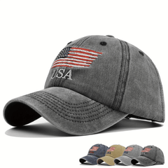 Distressed American Baseball Cap Embroidered Peaked Trucker Hat