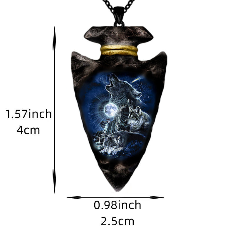 Forest Ghost Wolf Punk Hip Hop Wolf Pendant Necklace Geometric Triangle Chain
