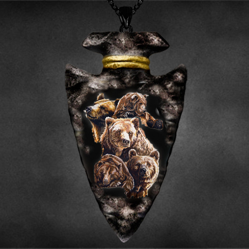 Geometric Triangle Bear Pendant Necklace For Boys