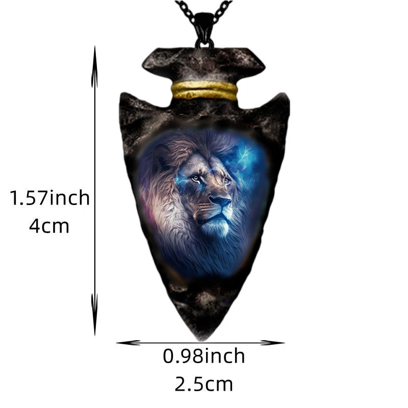 Geometric Triangle Lion Head Pendant Necklace