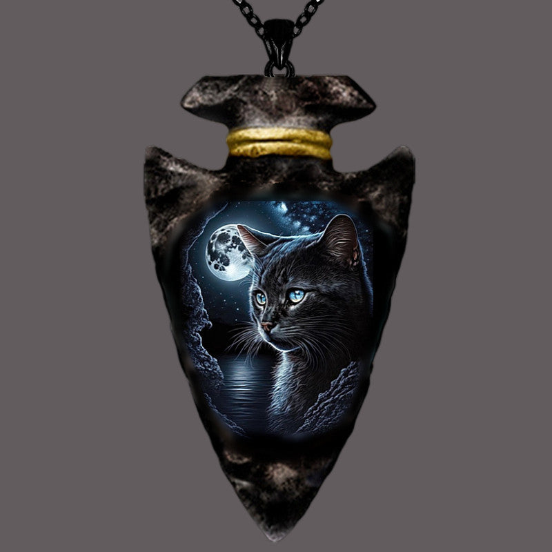Geometric Triangle Cat Pendant Punk Hip hop Style Necklace