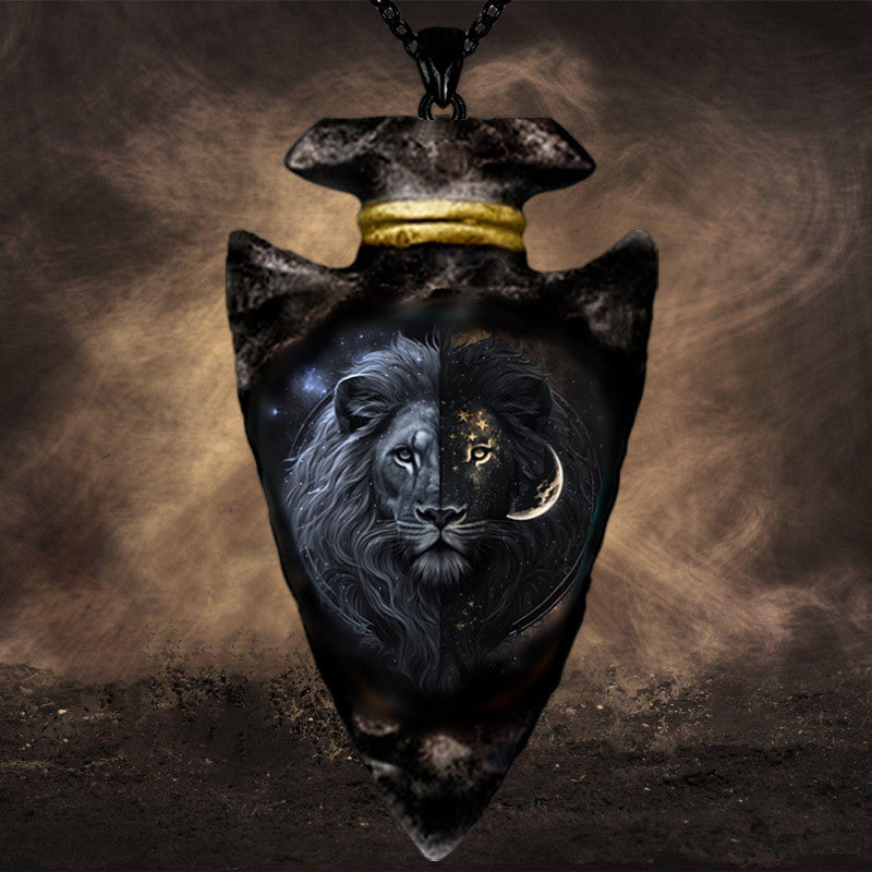 Gothic Lion Head Pendant Necklace Chain Geometric Triangle Animal