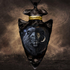 Gothic Lion Head Pendant Necklace Chain Geometric Triangle Animal