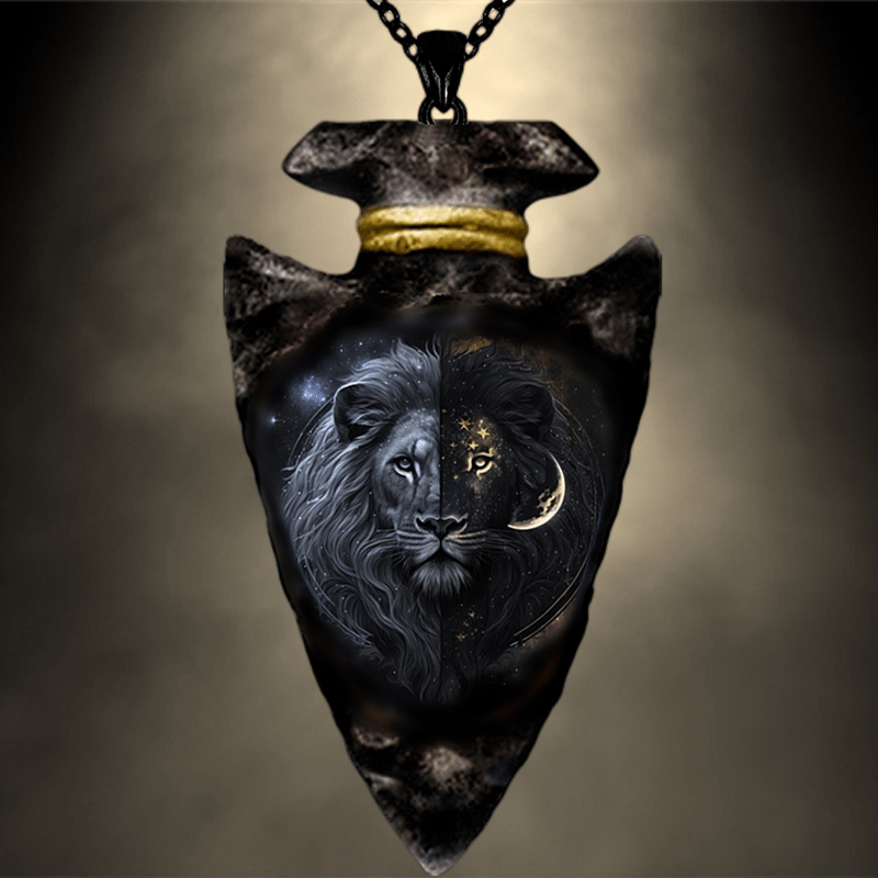 Gothic Lion Head Pendant Necklace Chain Geometric Triangle Animal